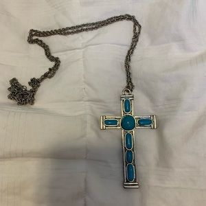 Turquoise silver cross chain necklace